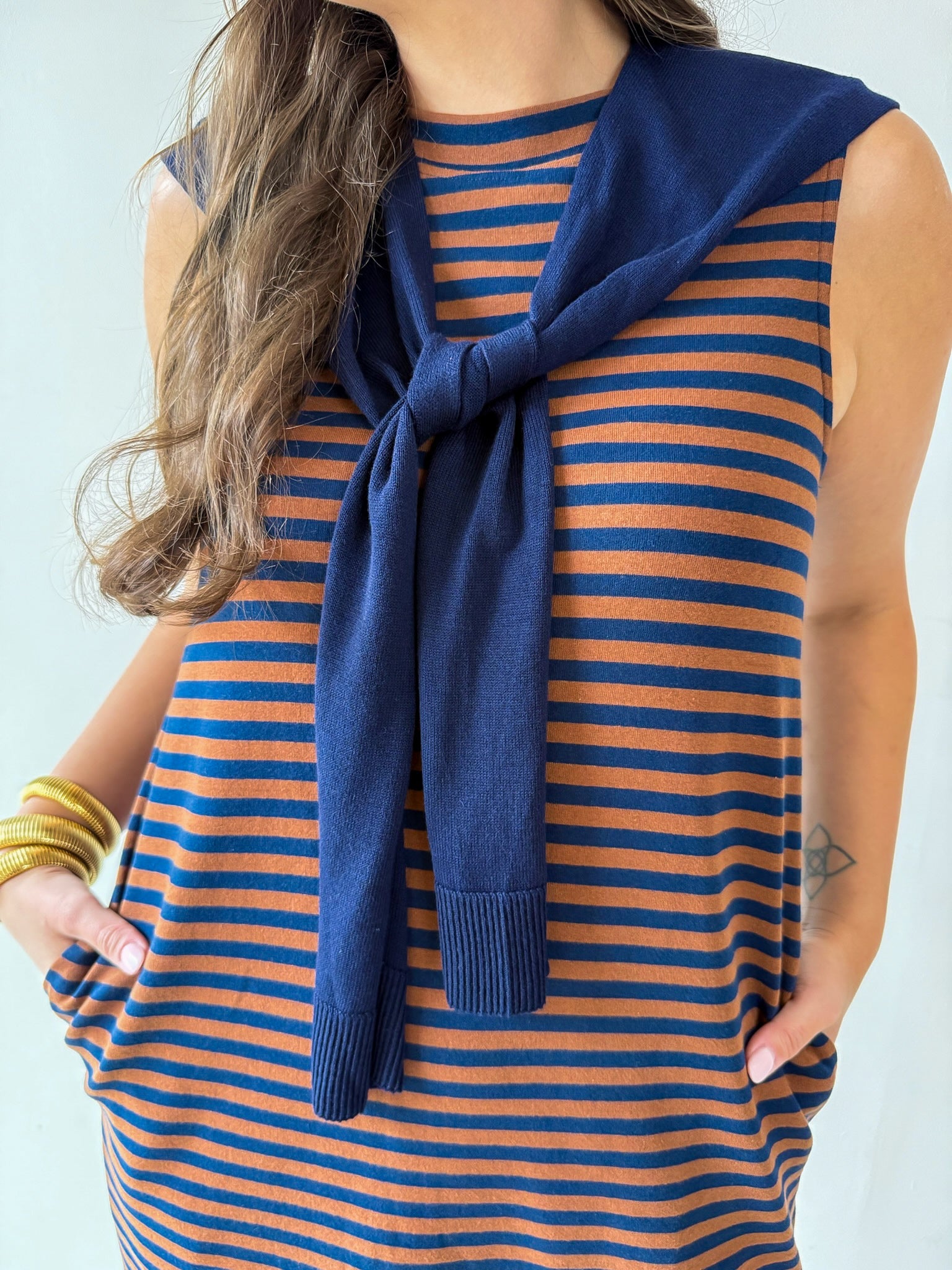 Striped Mini Dress Featuring Contrast Sweater