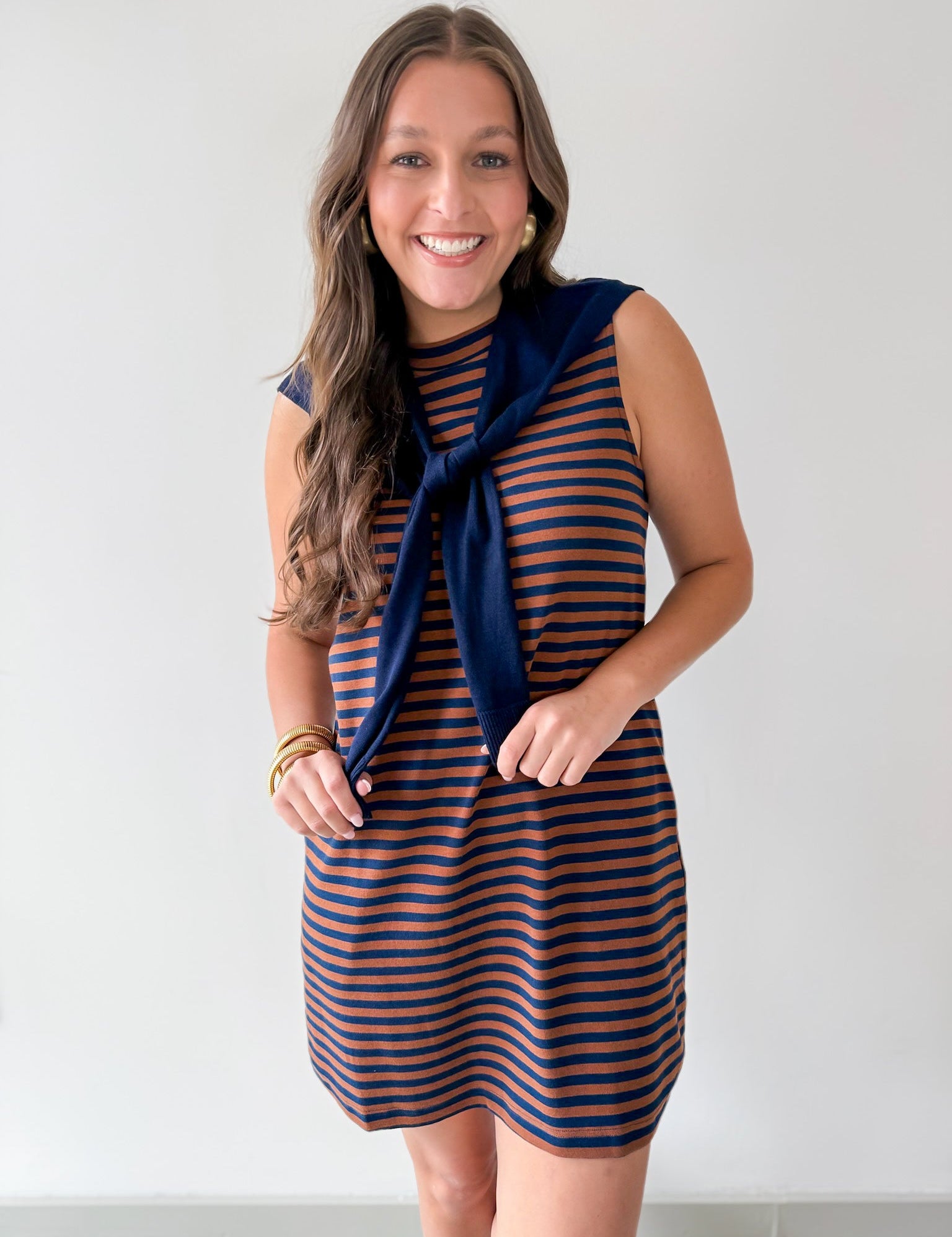 Striped Mini Dress Featuring Contrast Sweater