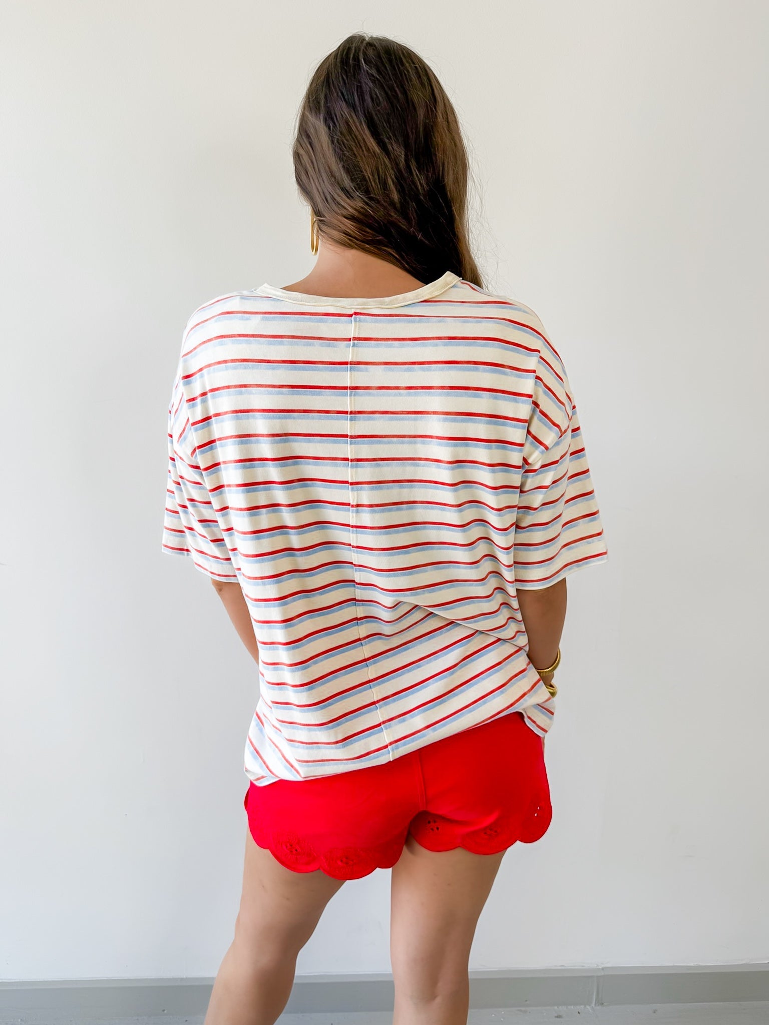 Striped Motif Applique T Shirt