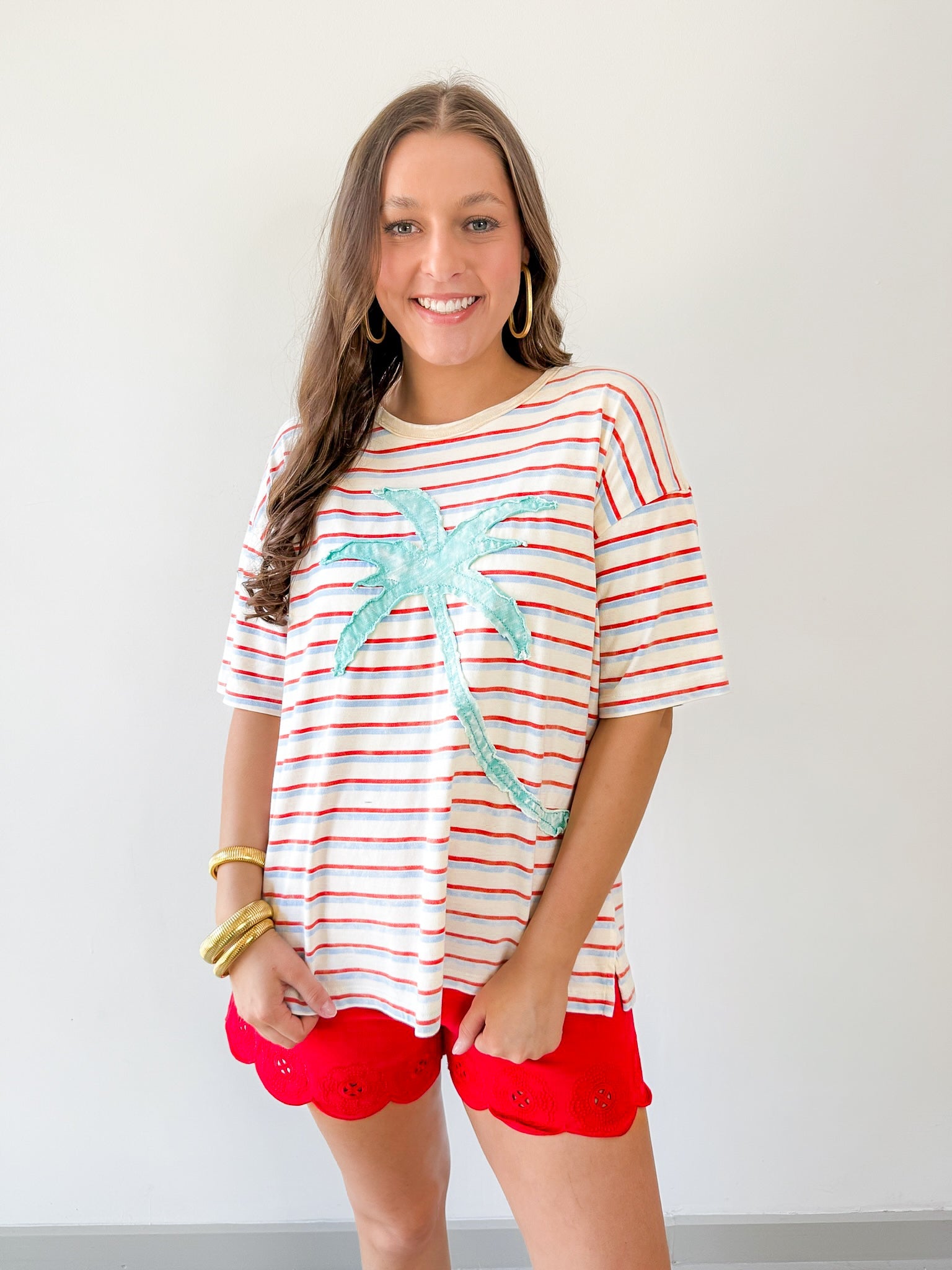 Striped Motif Applique T Shirt
