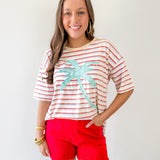 Striped Motif Applique T Shirt