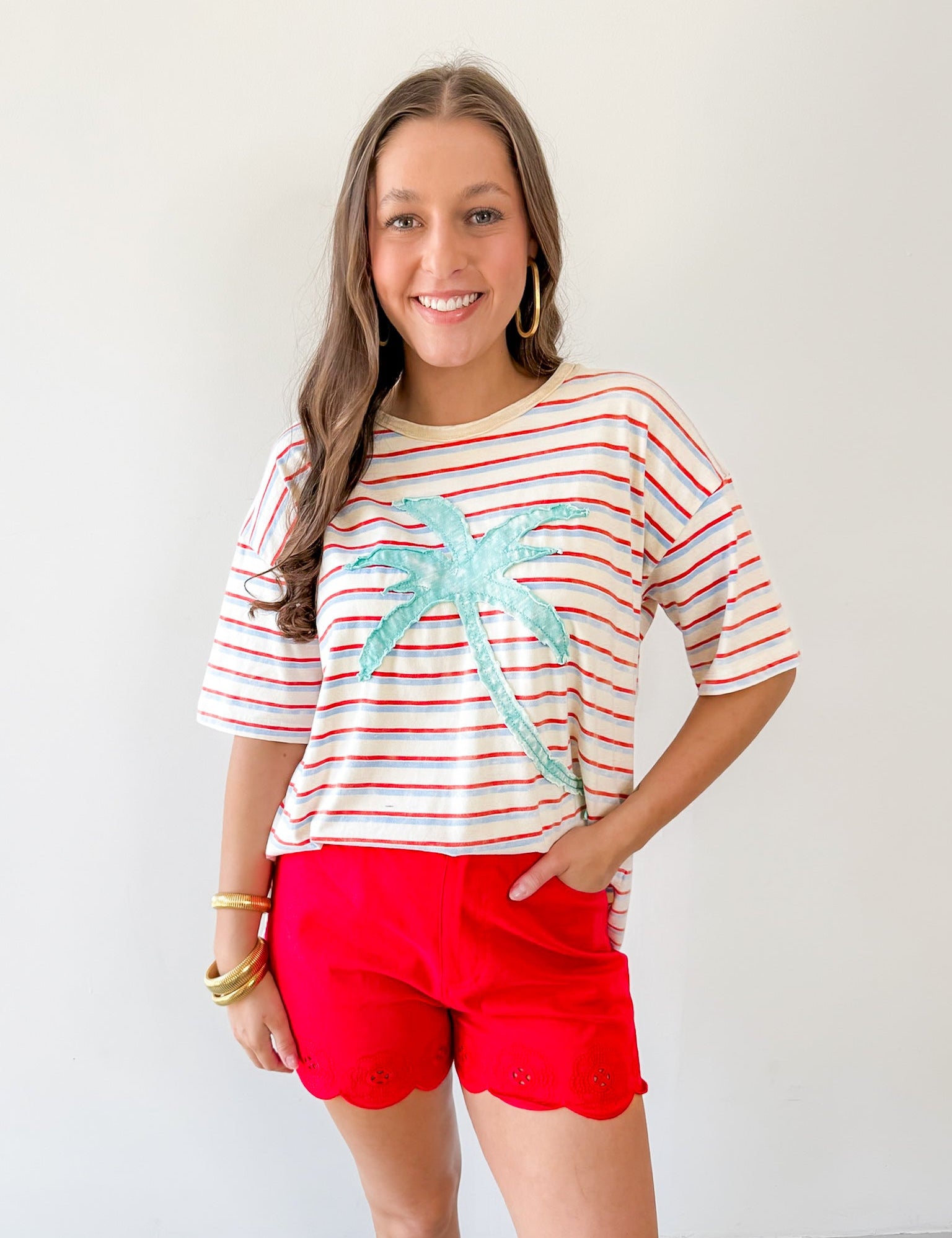 Striped Motif Applique T Shirt