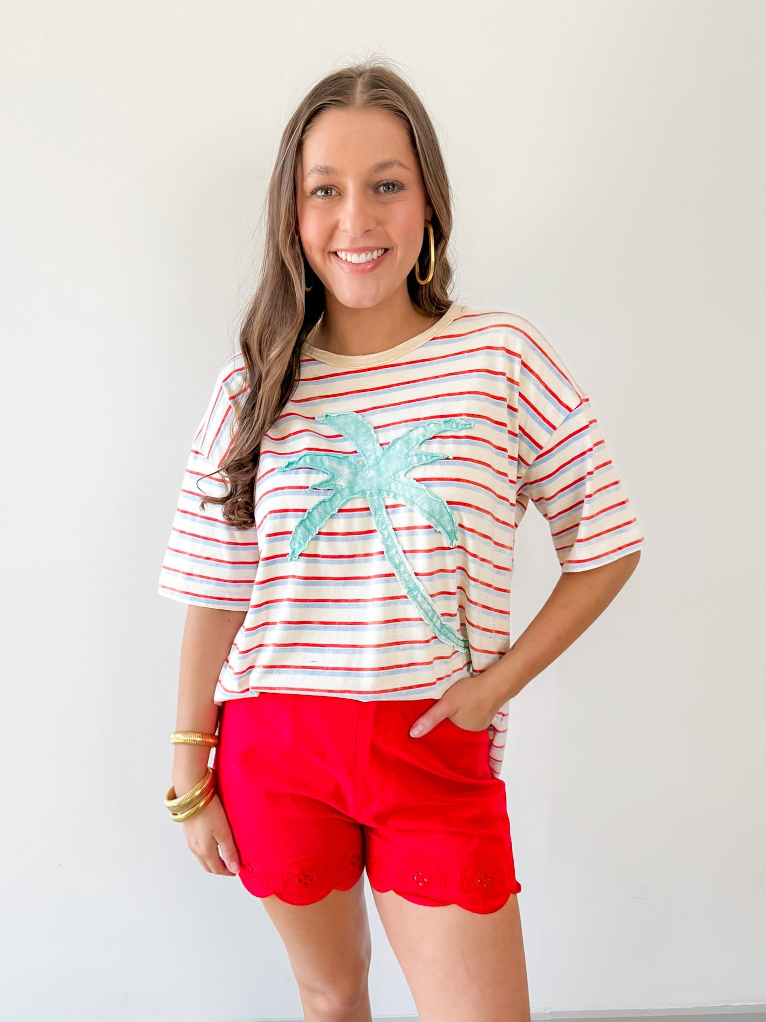 Striped Motif Applique T Shirt