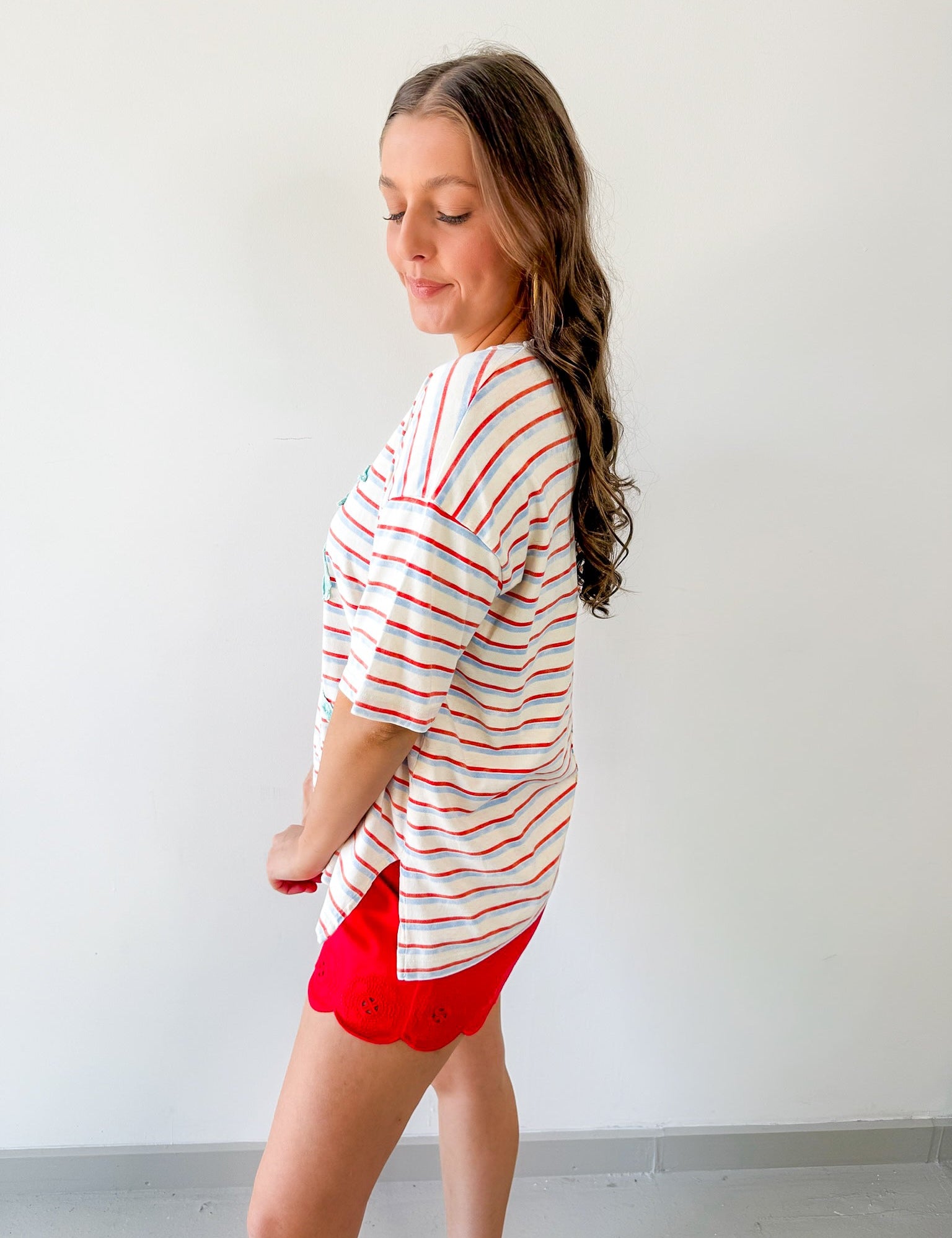 Striped Motif Applique T Shirt