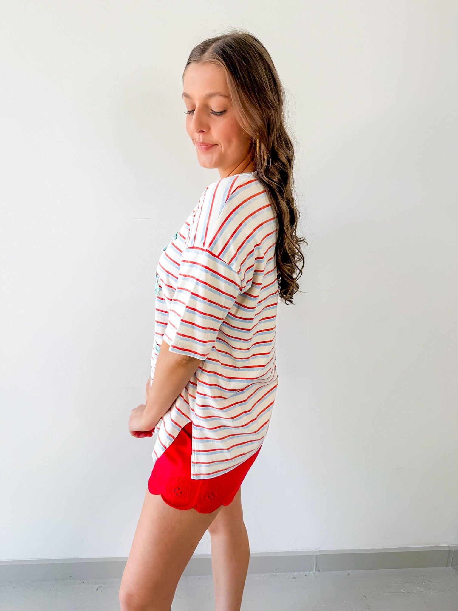 Striped Motif Applique T Shirt