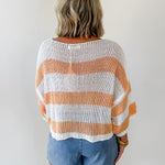 Striped Open Knit Crochet Top - White/Tangerine