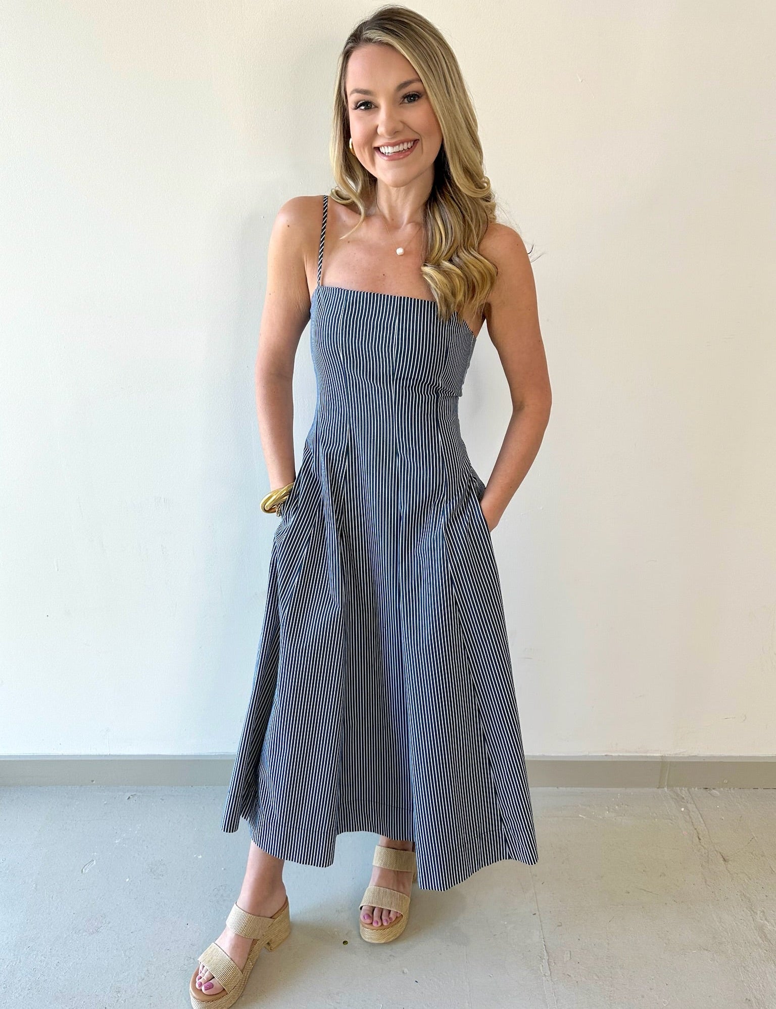 Striped Panel Midi Dress