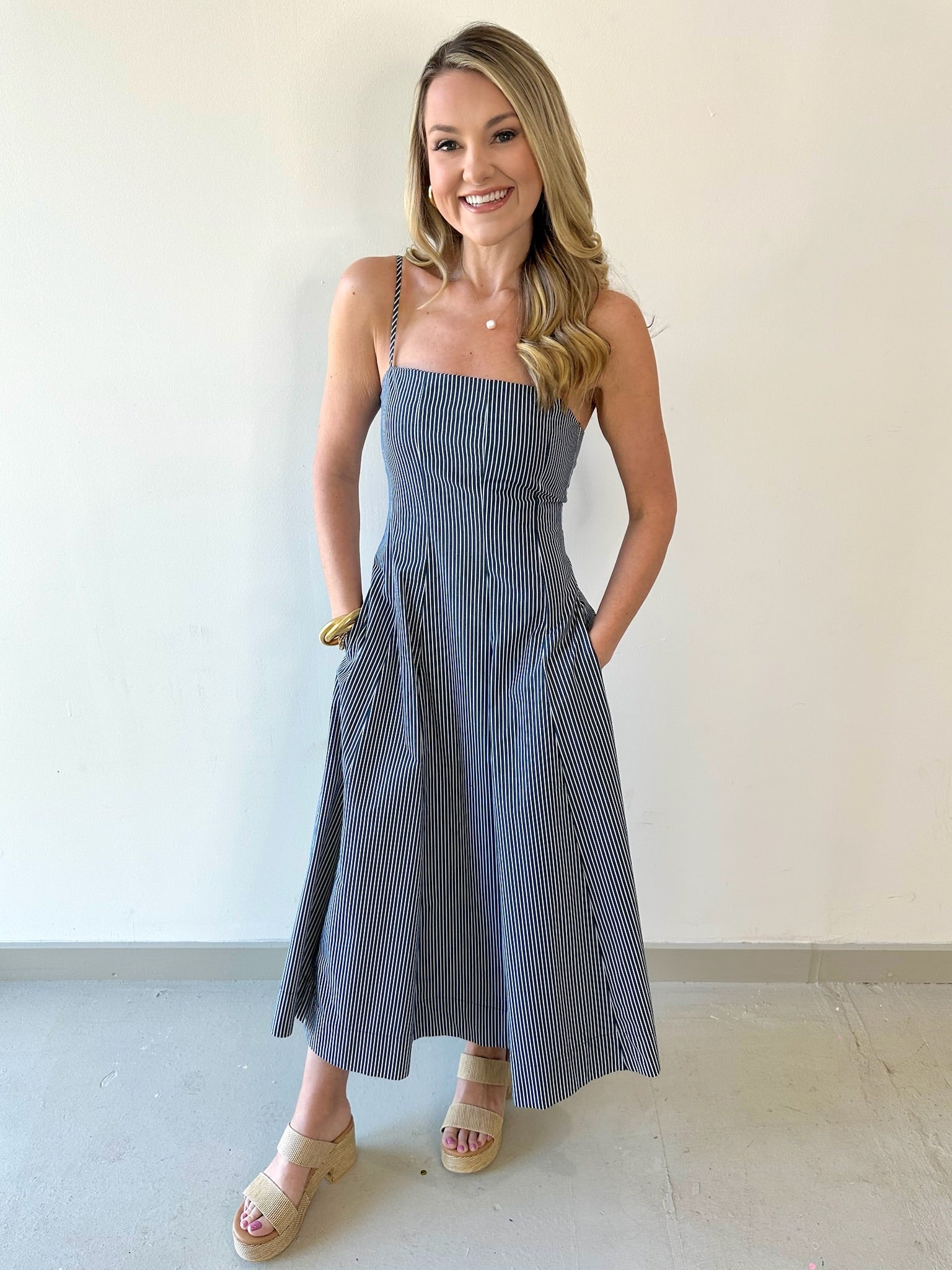 Striped Panel Midi Dress