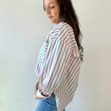 Striped Pink & Green Button Down Top