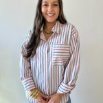 Striped Pink & Green Button Down Top