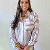 Striped Pink & Green Button Down Top
