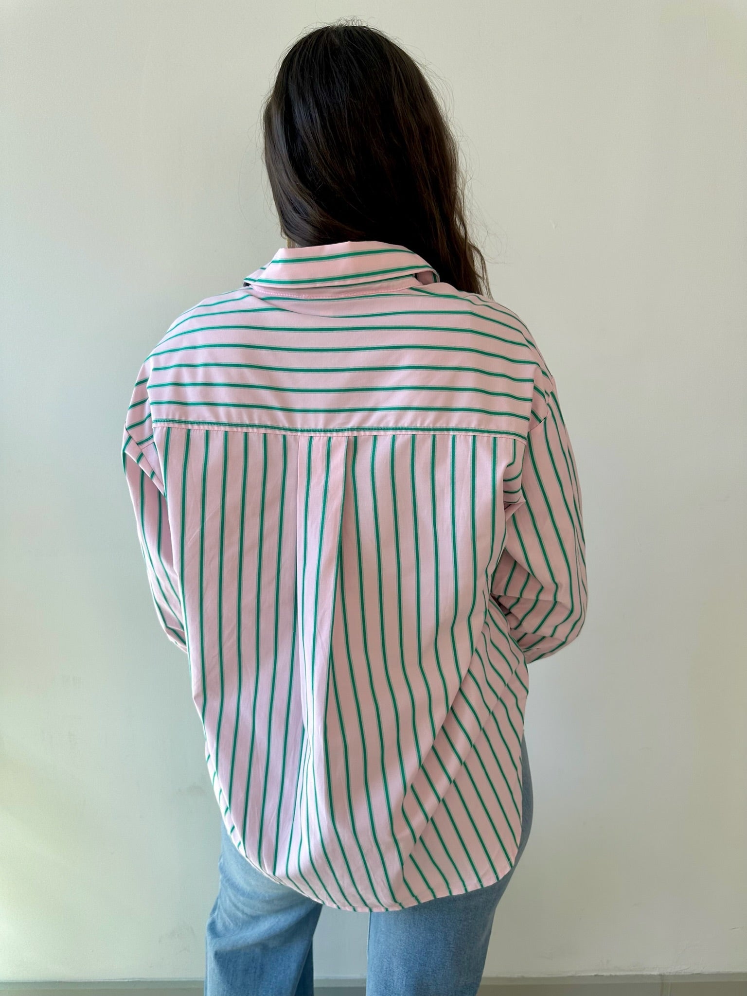 Striped Pink & Green Button Down Top