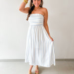 Striped Pleated Linen Midi Dress