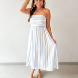 Striped Pleated Linen Midi Dress