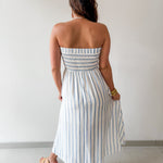 Striped Pleated Linen Midi Dress