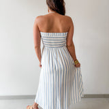 Striped Pleated Linen Midi Dress
