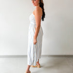 Striped Pleated Linen Midi Dress