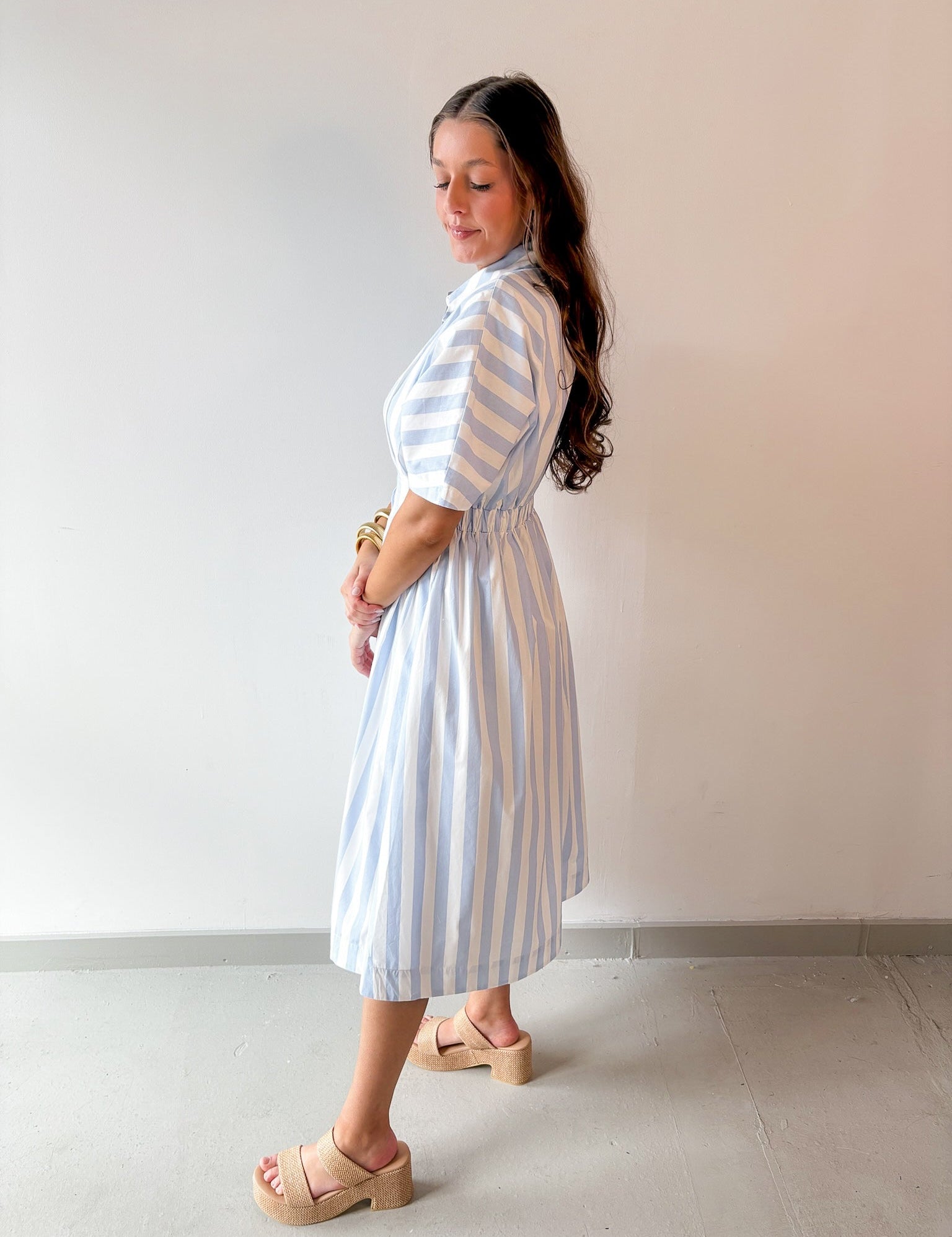 Striped Pleated Midi Dress