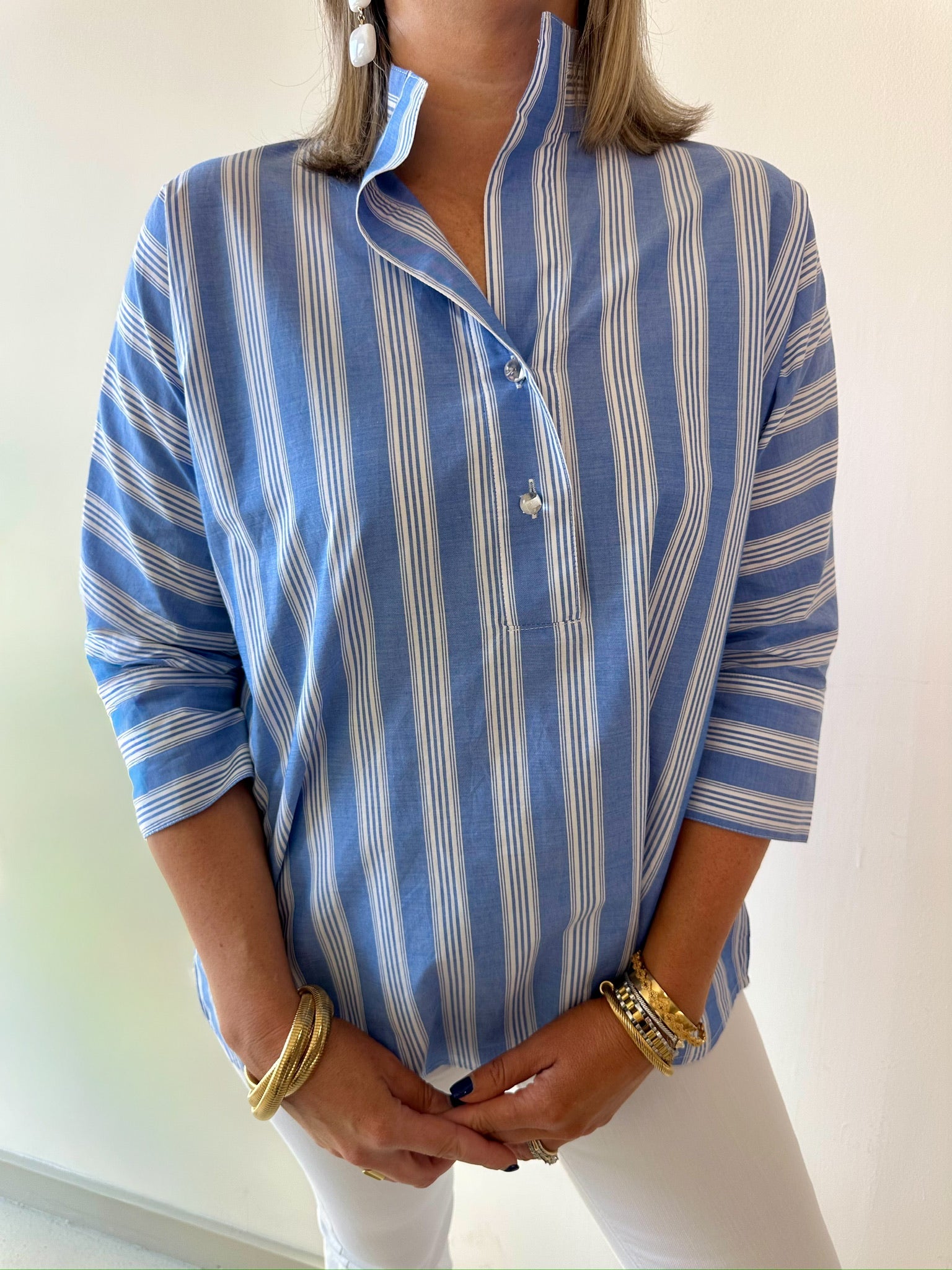 Striped Poplin Tunic Top