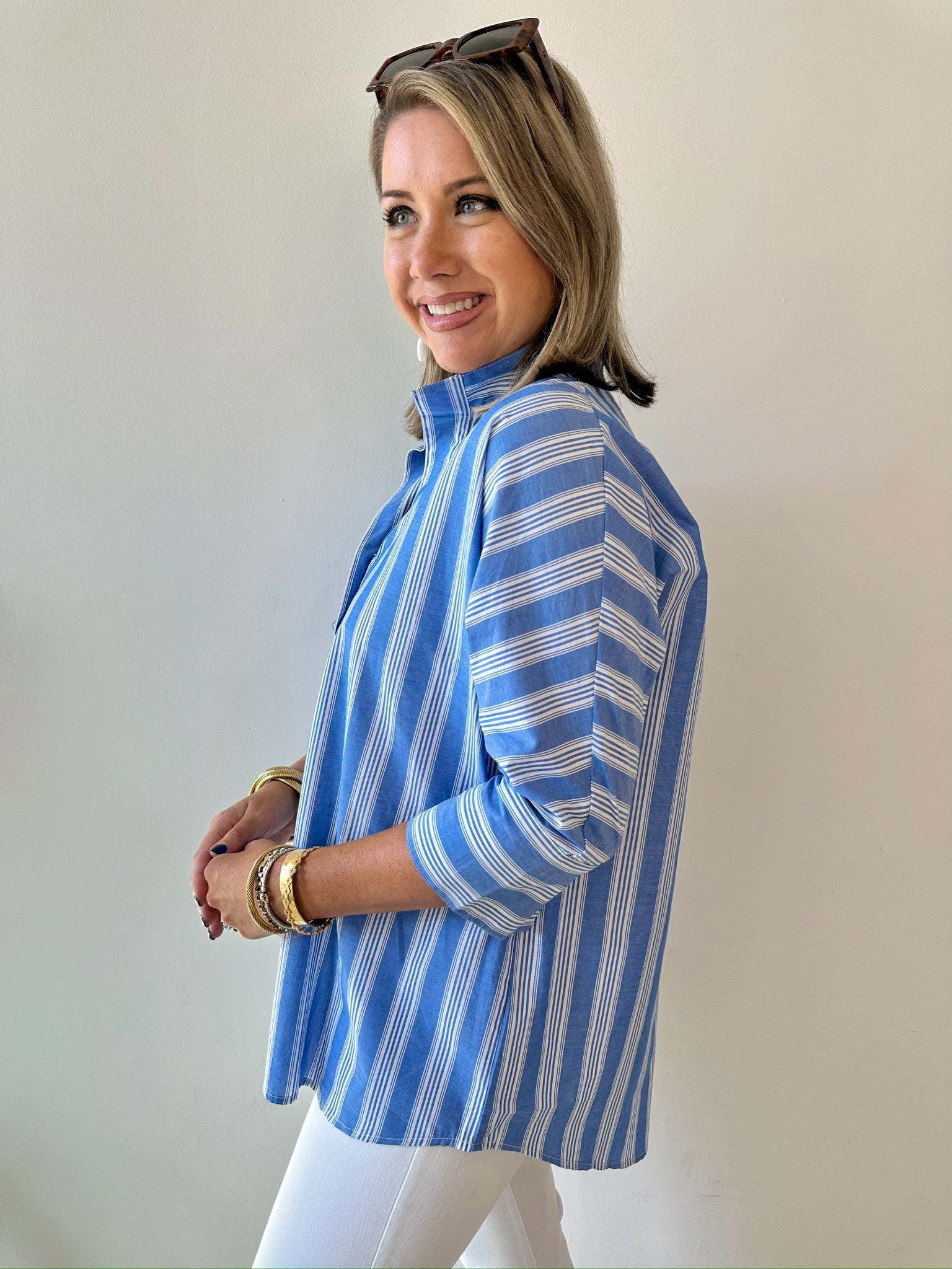 Striped Poplin Tunic Top