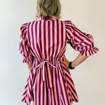Striped Puff Mini Dress - Pink