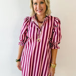 Striped Puff Mini Dress - Pink