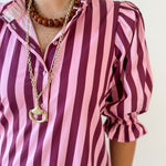 Striped Puff Mini Dress - Pink