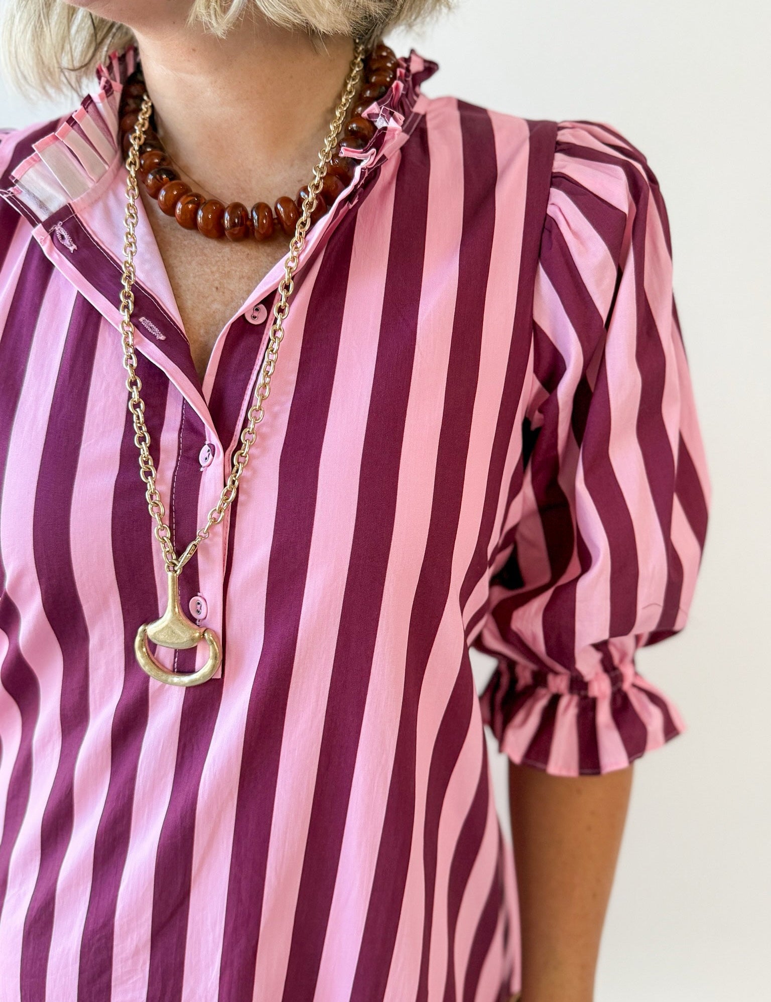 Striped Puff Mini Dress - Pink