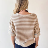 Striped Raw Edge Contrast Sweater- Khaki