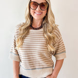 Striped Raw Edge Contrast Sweater- Khaki