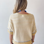 Striped Raw Edge Contrast Sweater- Yellow