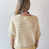 Striped Raw Edge Contrast Sweater- Yellow