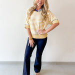 Striped Raw Edge Contrast Sweater- Yellow