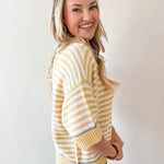 Striped Raw Edge Contrast Sweater- Yellow
