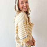 Striped Raw Edge Contrast Sweater- Yellow