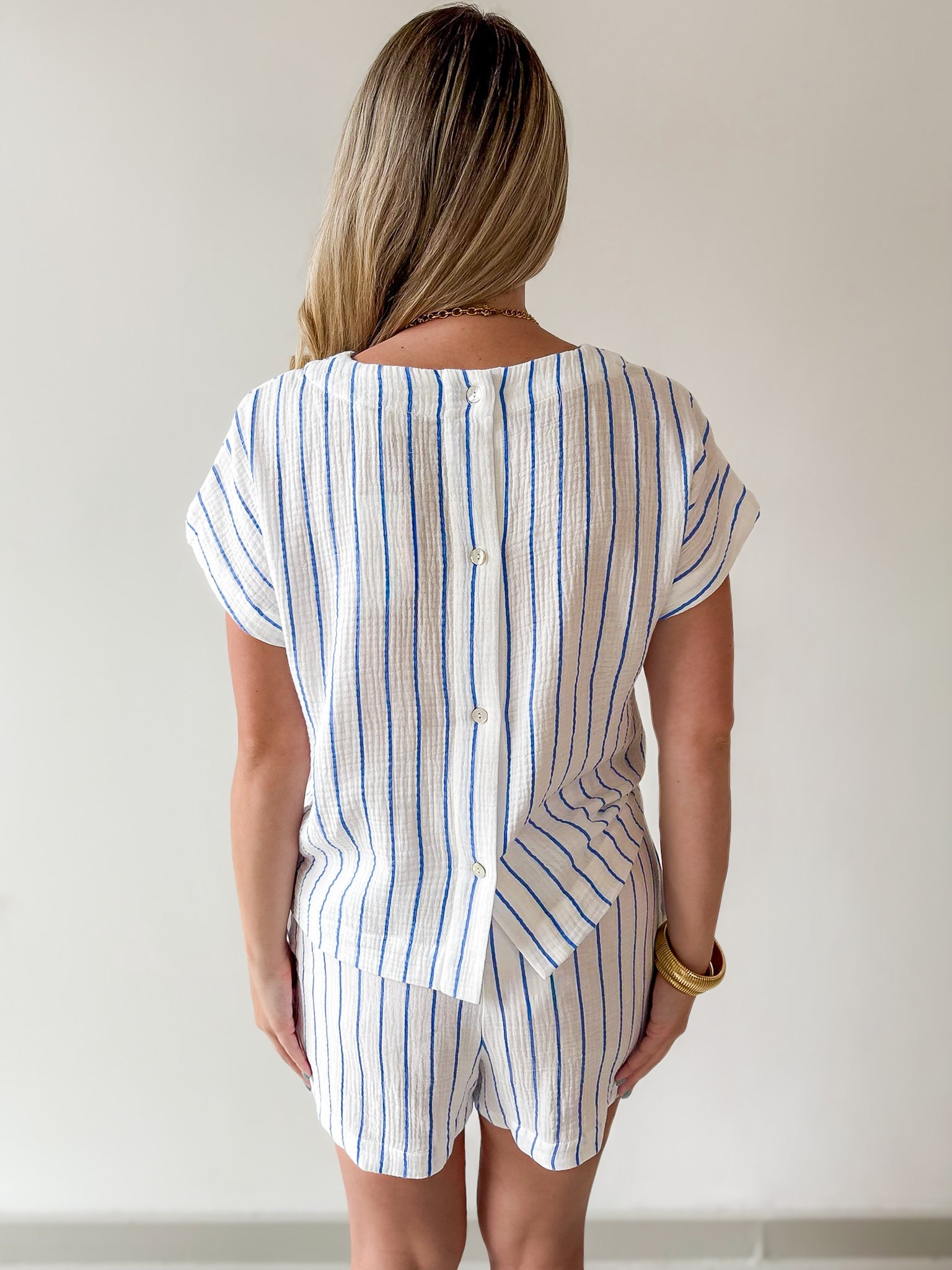 Striped Round Neck Top & Short Set
