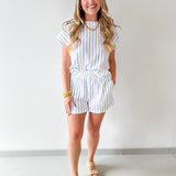 Striped Round Neck Top & Short Set