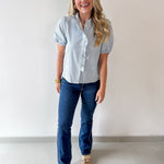 Striped Ruffle Placket Top - Blue