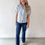 Striped Ruffle Placket Top - Blue