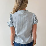Striped Ruffle Placket Top - Blue