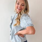 Striped Ruffle Placket Top - Blue