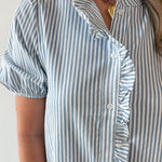 Striped Ruffle Placket Top - Blue