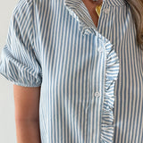 Striped Ruffle Placket Top - Blue