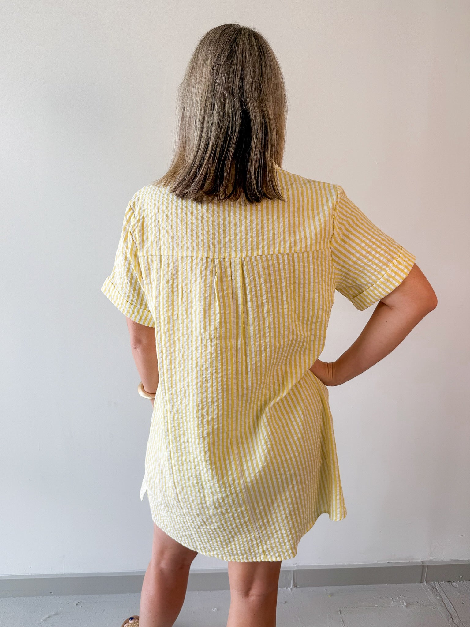 Striped Seersucker Easy Shirt Dress - Lemon
