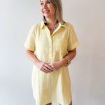 Striped Seersucker Easy Shirt Dress - Lemon