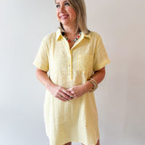 Striped Seersucker Easy Shirt Dress - Lemon