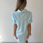 Striped Seersucker Easy Shirt Dress - Lt Blue