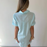 Striped Seersucker Easy Shirt Dress - Lt Blue