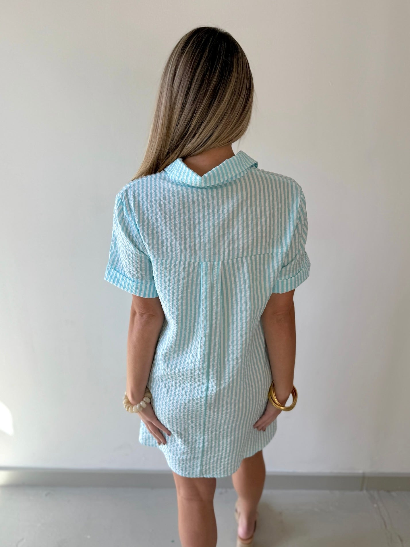 Striped Seersucker Easy Shirt Dress - Lt Blue