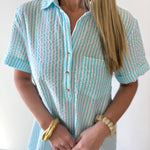 Striped Seersucker Easy Shirt Dress - Lt Blue